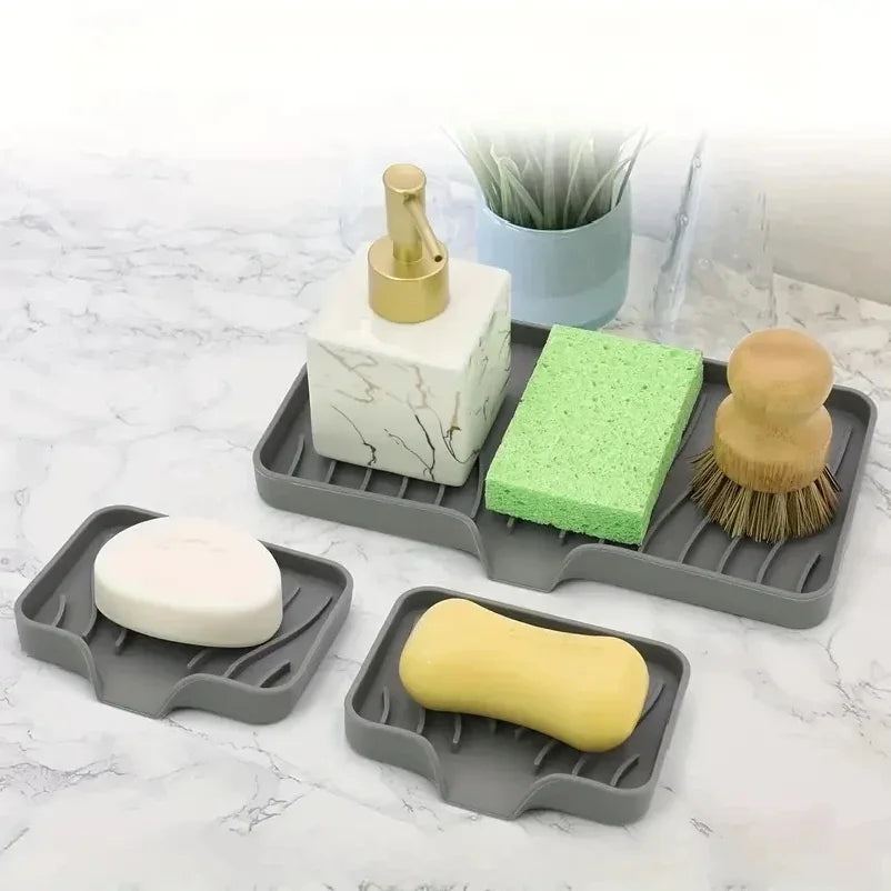 Versatile Silicone Kitchen Storage Rack Tray with Drainage Solution