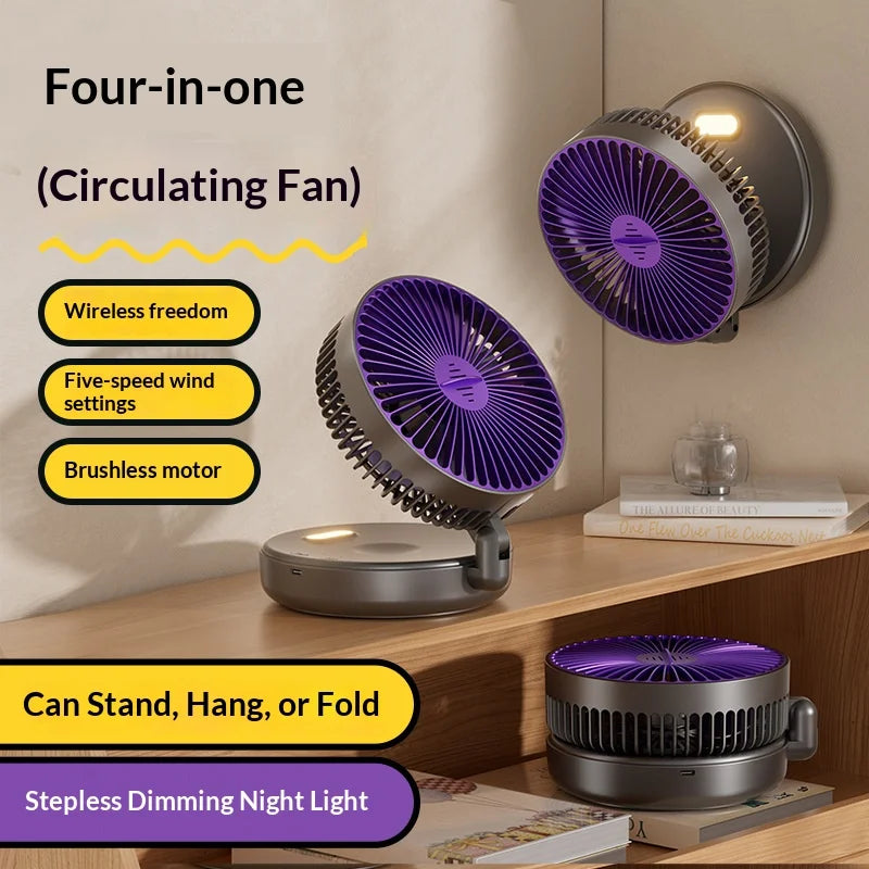 5000mAh Foldable Glow-in-the-Dark Portable Wall Mount Fan