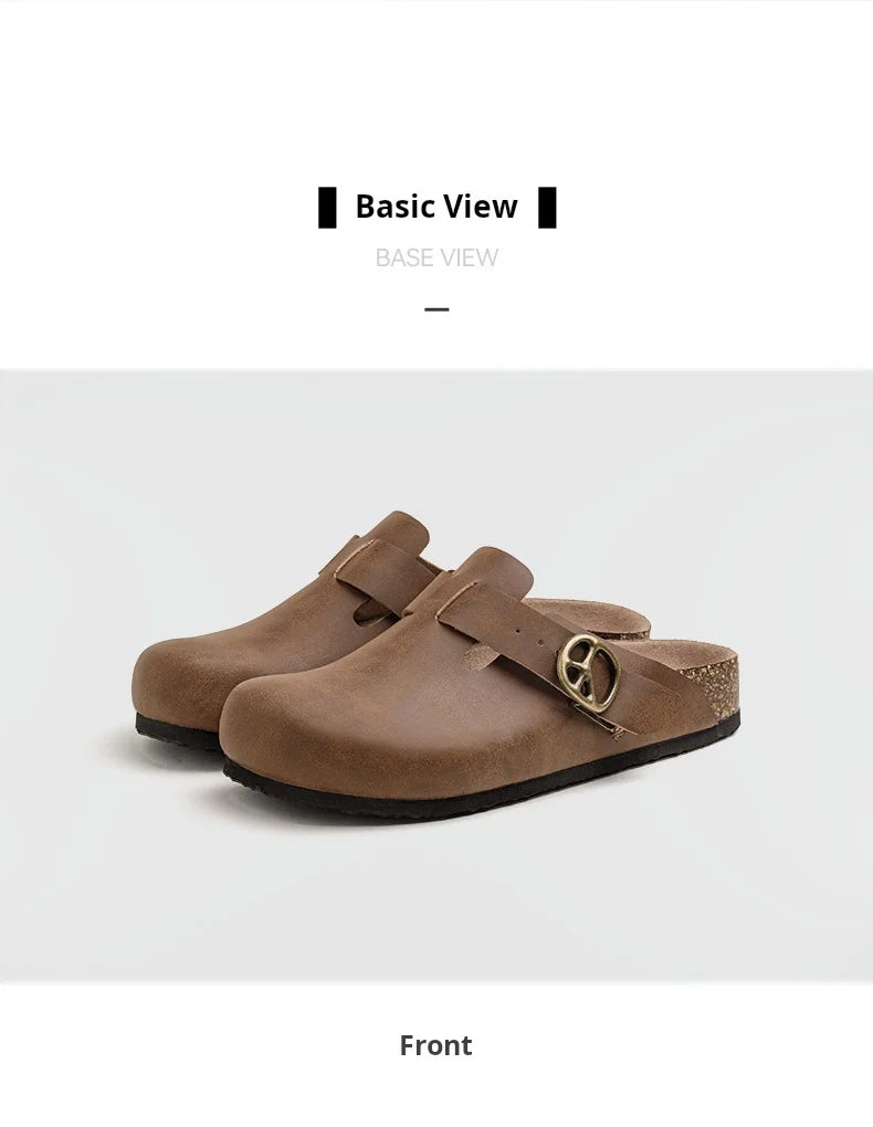 Men's Vintage Brown Leather Mules | Comfortable Slide-On Slippers