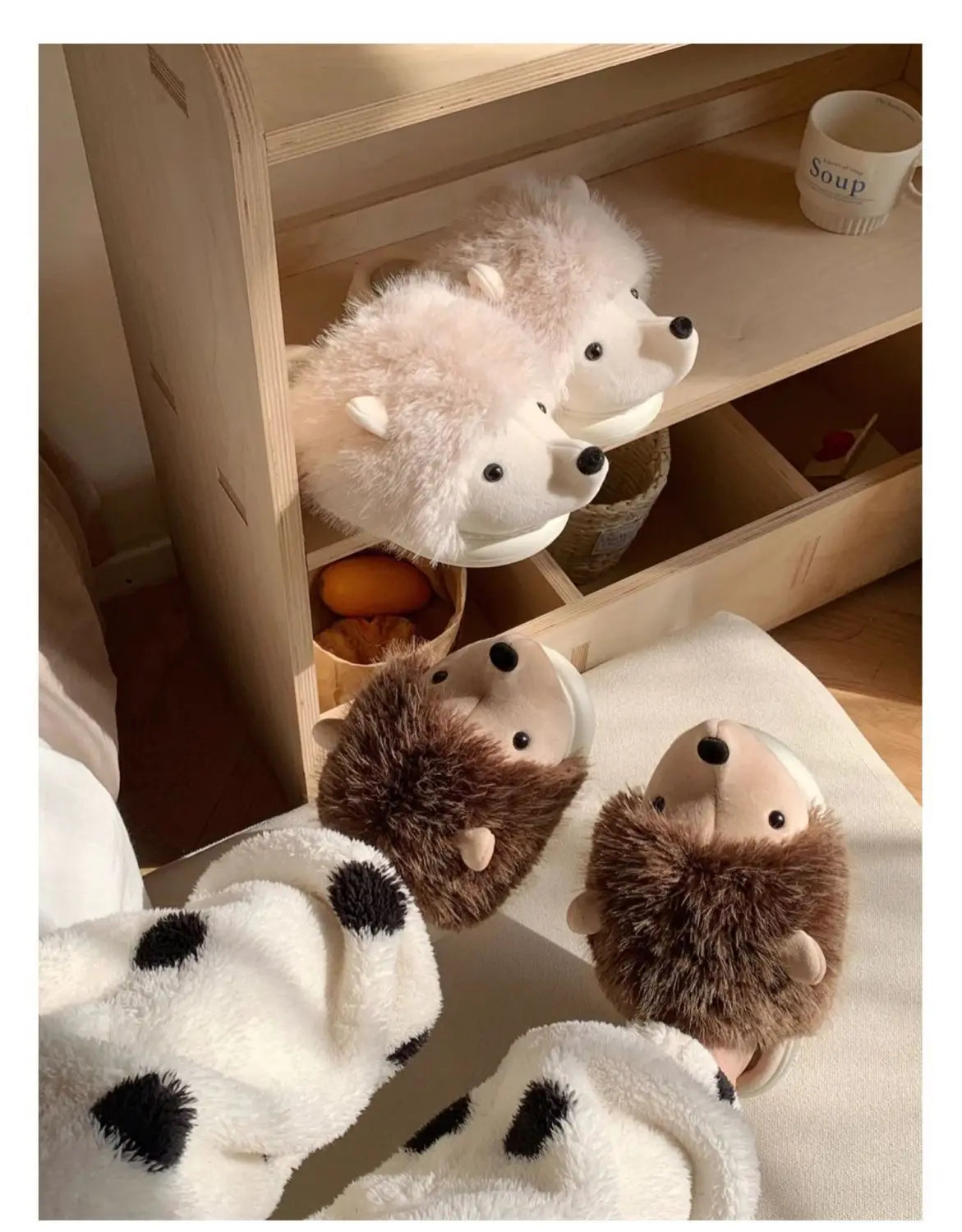 Cute Hedgehog Plush Winter Slippers | Cozy Cotton Home Shoes