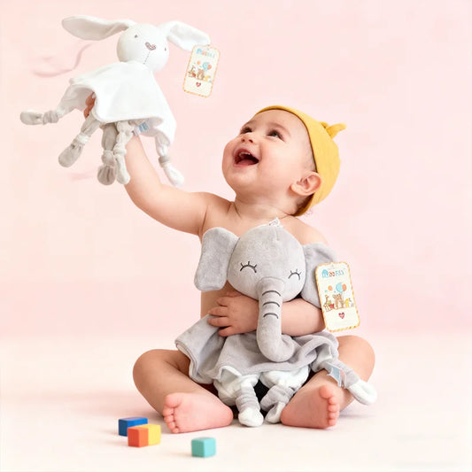 Cute Elephant Plush Teether Rattle for Newborns | Soft Blanket Toy