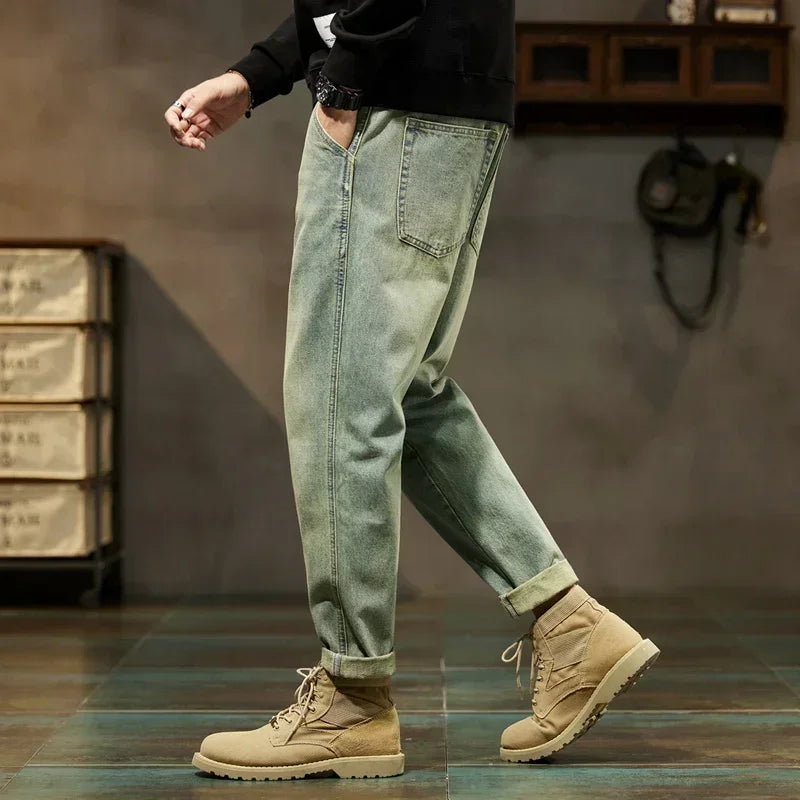 2026 Loose Retro Harem Jeans — Minimalist Solid Color Men’s Casual Pants, Comfortable Mid-Waist Relaxed Fit for Daily Wear