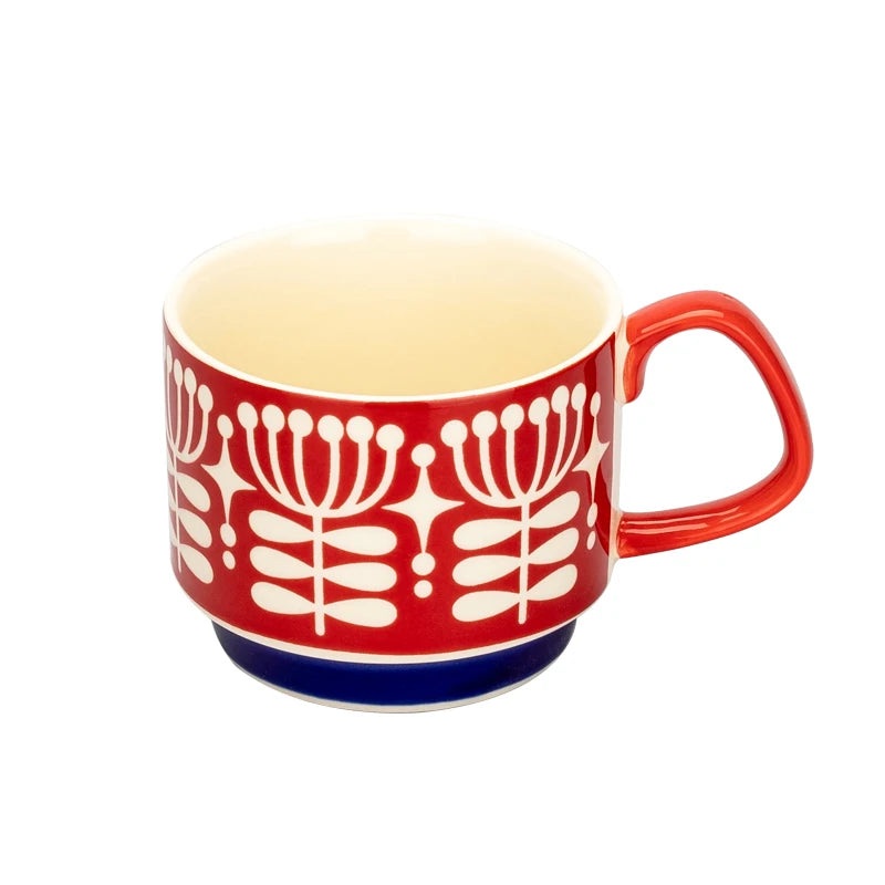 Set de tazas de cerámica retro japonesa con diseño floral de 300 ml | Vajilla elegante