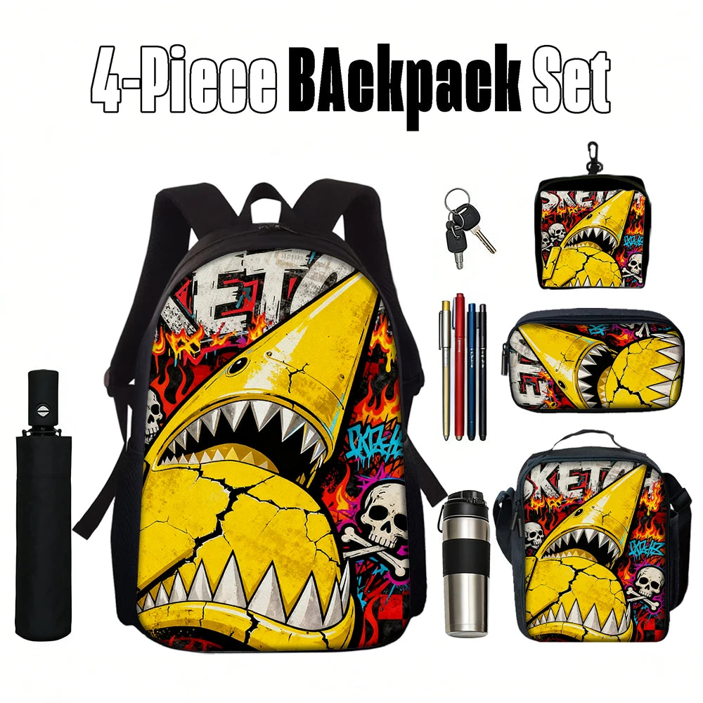 Trendy Shark Graphic Backpack Set | Perfect for School & Daily Use