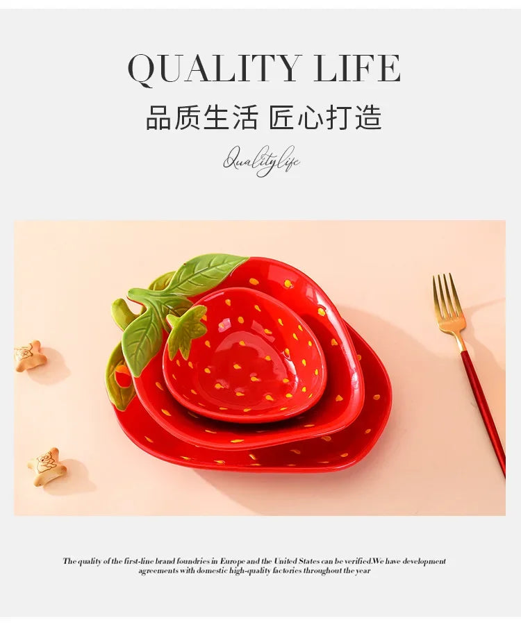 Creative Cartoon Strawberry Shaped Ceramic Salad Bowl | Fun Tableware