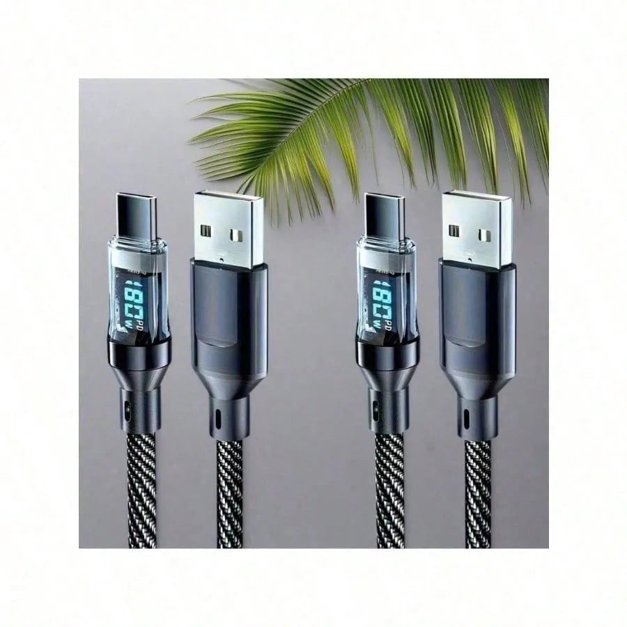 180W ultra fast charging USB A to Type-C cable with LED digital display, matte surface, data synchronization,