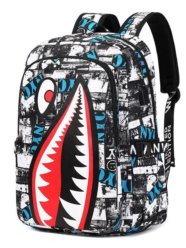 Cartoon Shark Print Backpack | Perfect for Primary School Students