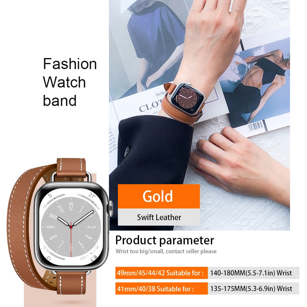 Stylish Double Tour Leather Watch Band for Women | 42mm & 41mm