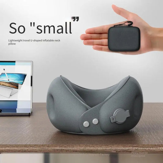 Inflatable U-Shaped Travel Neck Pillow with Storage Bag — Portable Soft Support Cushion for Airplane Car Train Office Nap Sleep