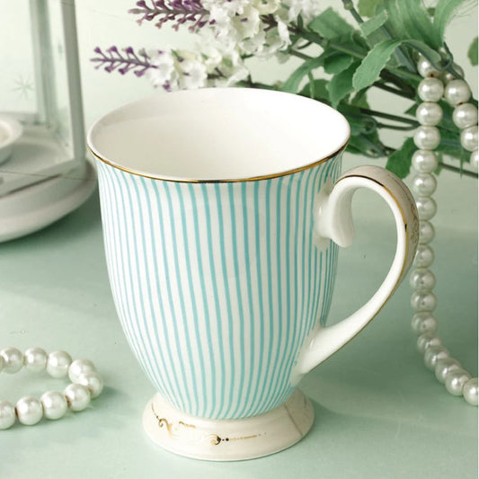 Elegantes tazas de té y café de cerámica | Diseño único de rayas azules