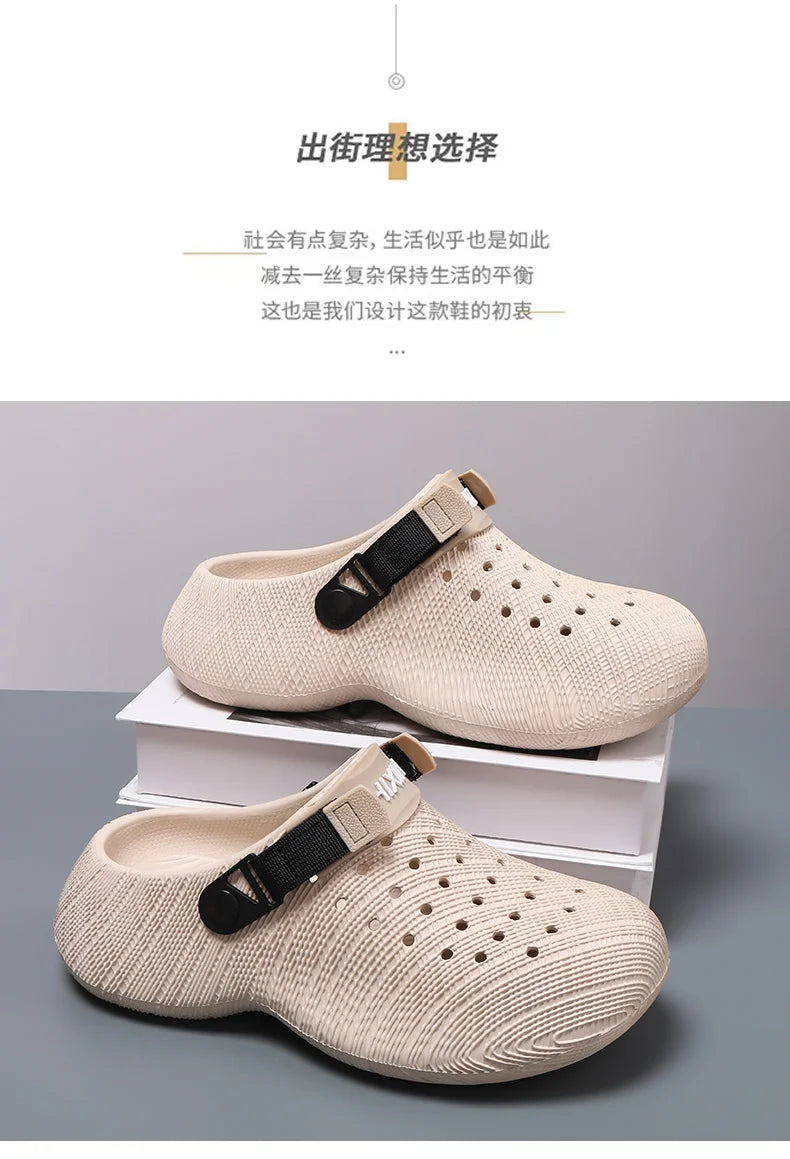 Men Thick Sole Clogs Breathable Hollow Out Non-slip Garden Shoes Outdoor Beach Slippers Slip On Platform Sandal Summer Walking