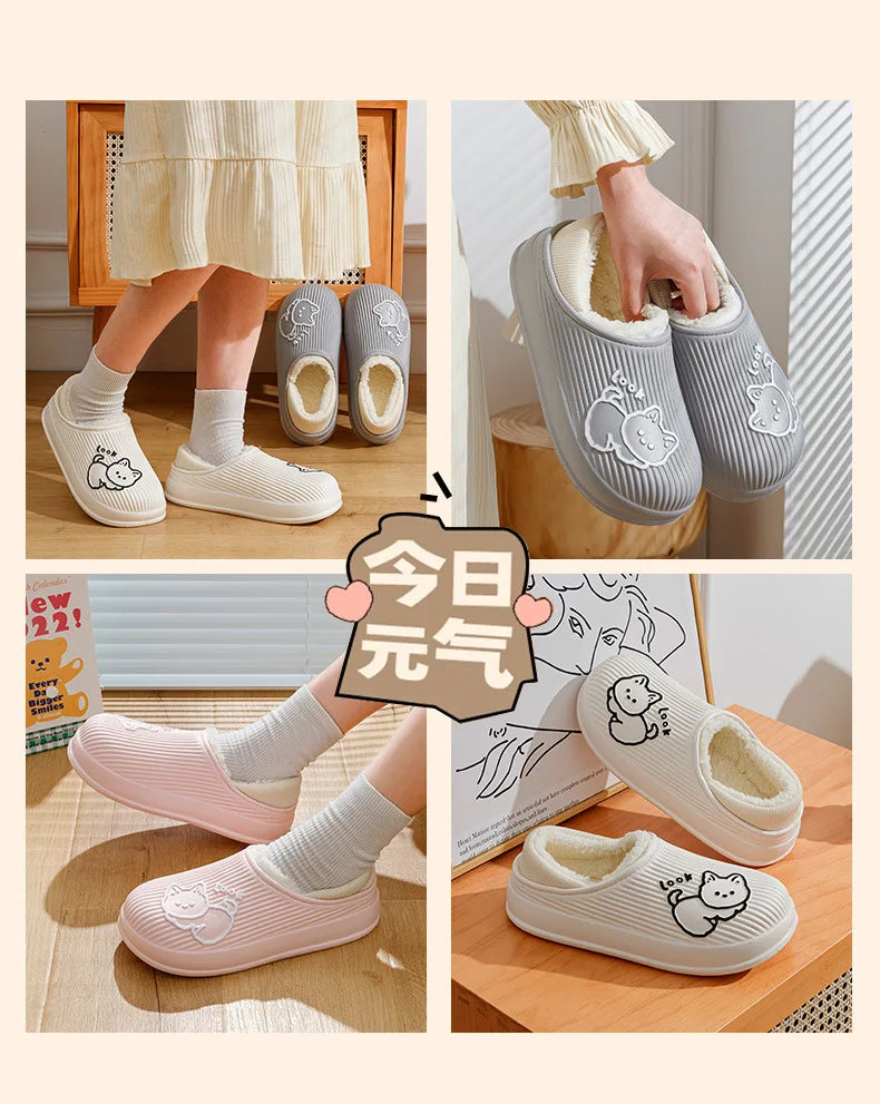 Unisex Waterproof Plush-Lined Slippers | Cozy Indoor Comfort Shoes