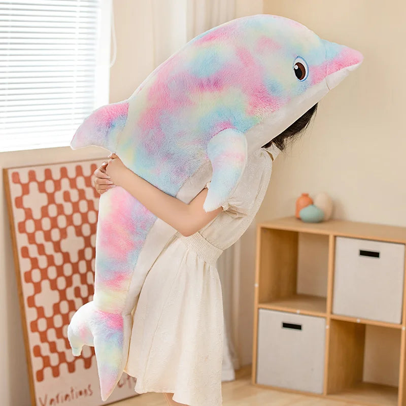 Cute Colorful Dolphin Plush Toy | Soft Cartoon Throw Pillow