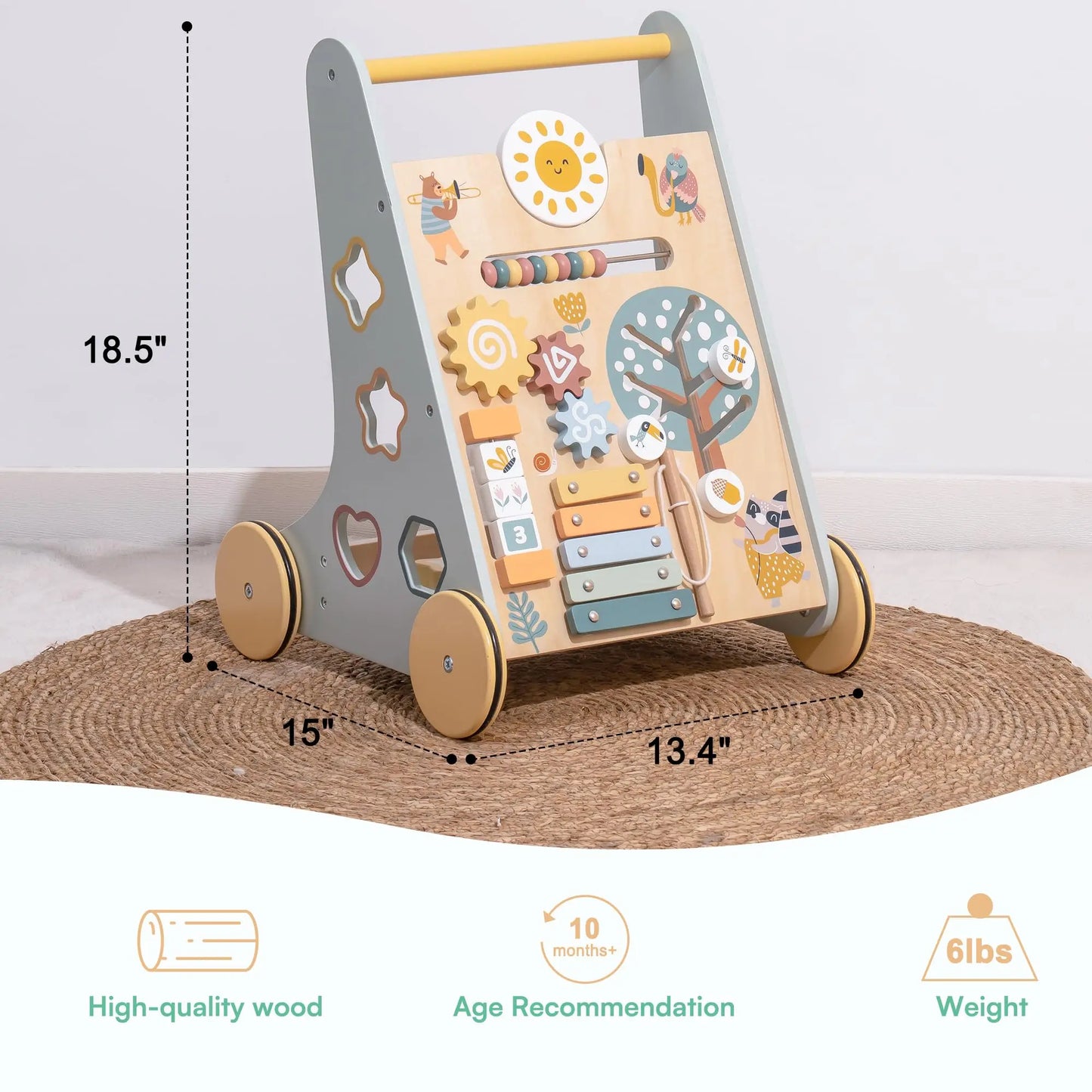 Wooden Baby Walker with Activity Center | Engaging Montessori Toy