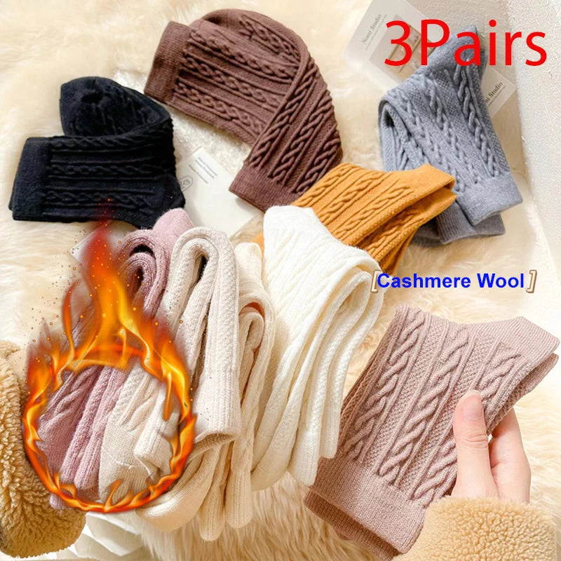 Women's Warm Cashmere Wool Socks | Cozy Mid-Calf Thermal Socks