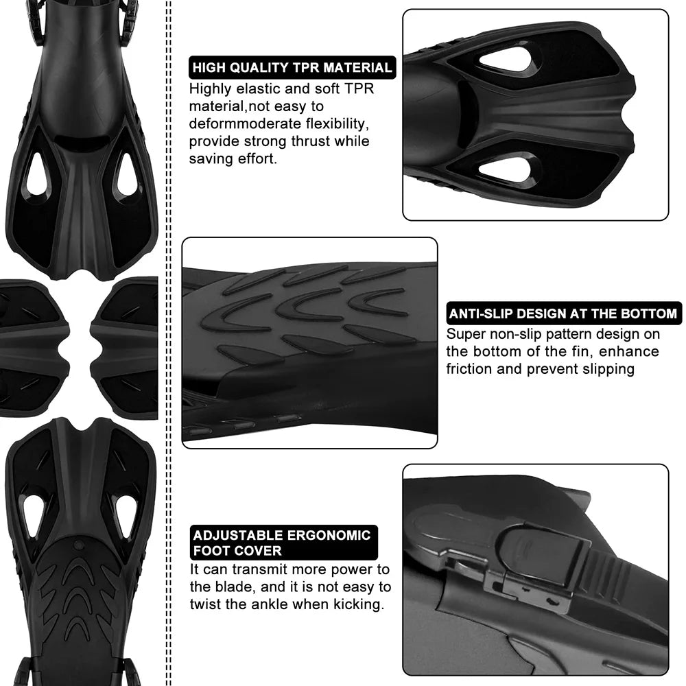 Adjustable Silicone Snorkel Fins for Adults and Kids | Travel Ready
