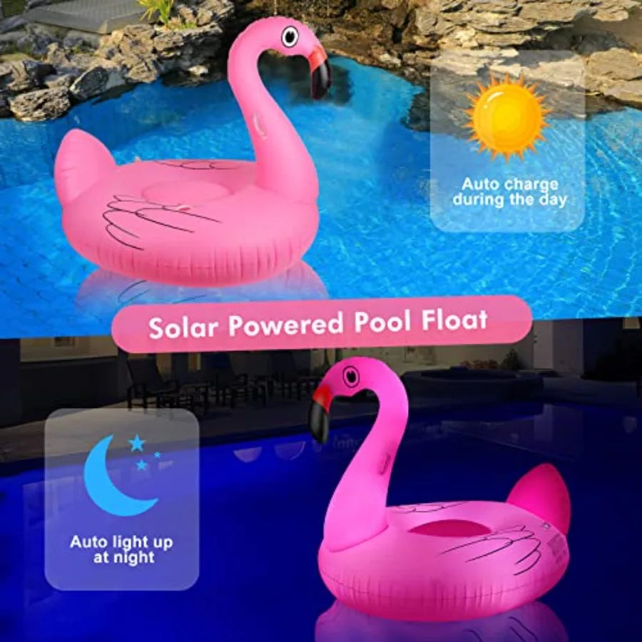 Large Solar-Powered Flamingo Pool Float with LED Lights