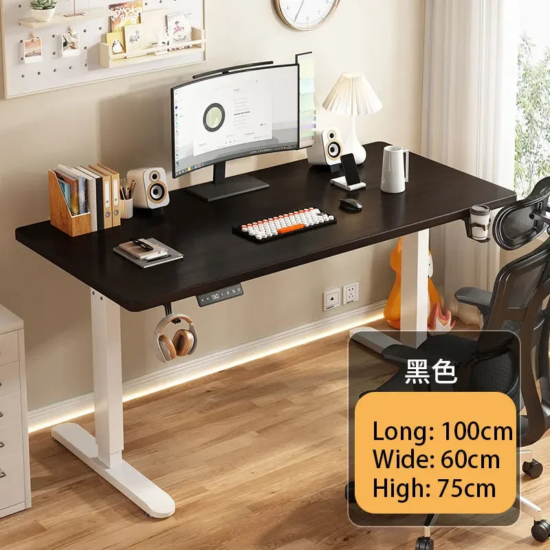Electric Height Adjustable Solid Wood Computer Desk for Home & Office