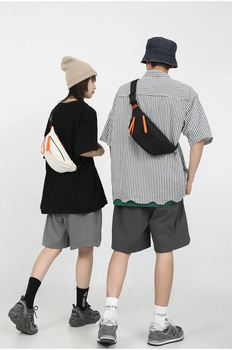 Street Casual Hip Hop Sport Fanny Pack Men Women Waterproof Functional Crossbody Bag Fashion Motorcycle Chest Bag Green Orange