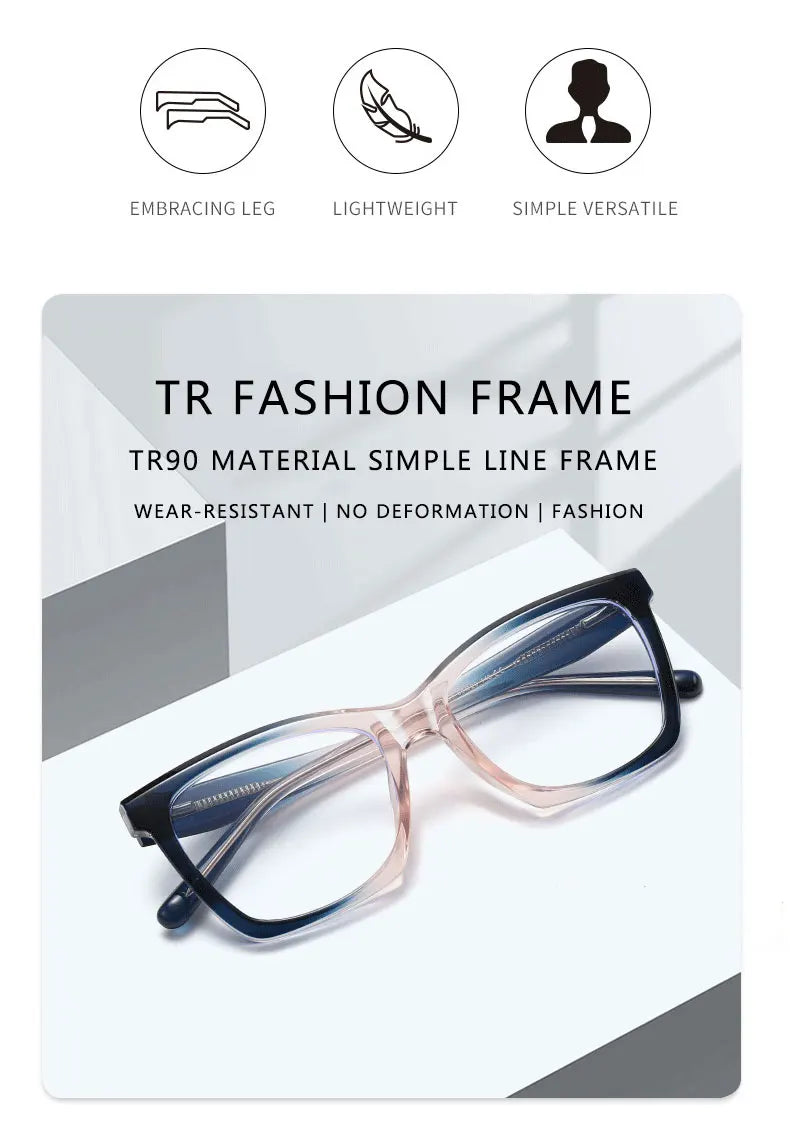 Stylish Large Frame Women's Anti-Blue Light Reading Glasses