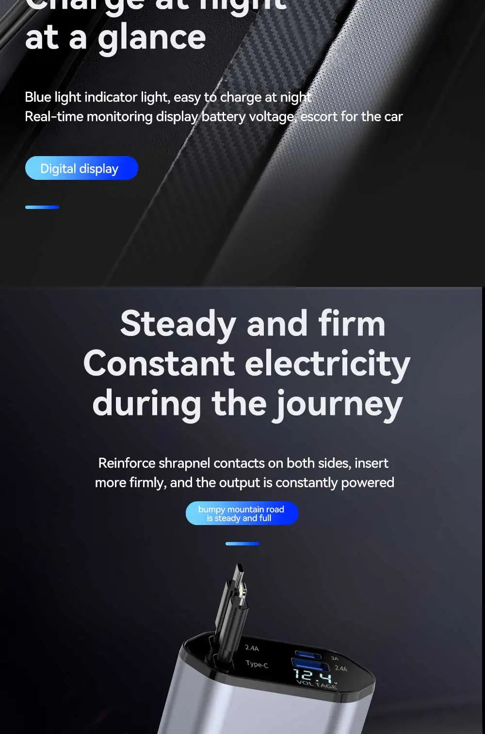 120W 4-in-1 Car Charger | Fast Retractable Charging Adapter