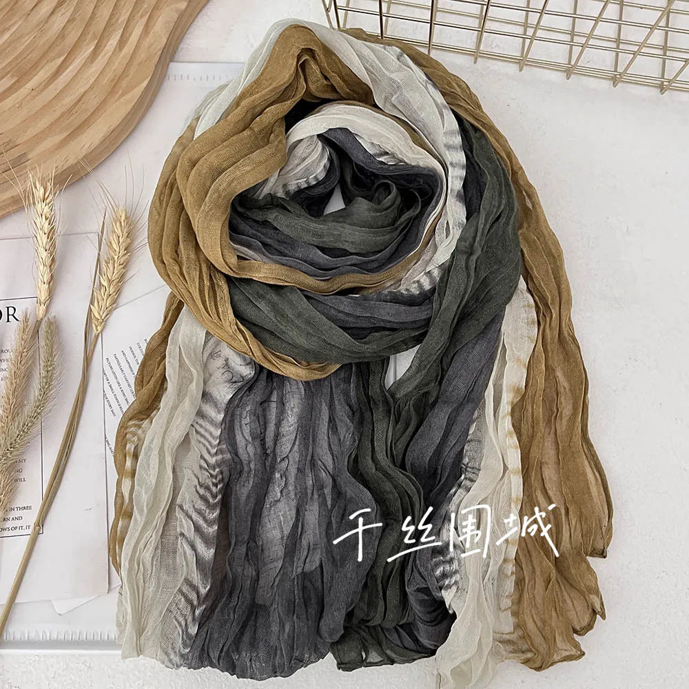 Elegant Women's Long Cotton Hemp Gradient Scarf for Winter Fashion