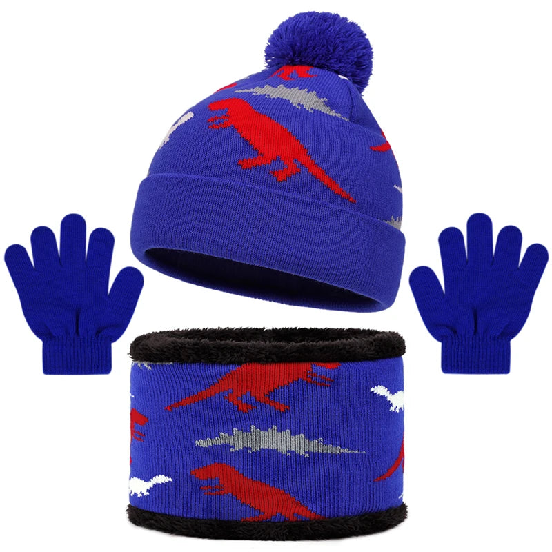 Kids Dinosaur Hat, Glove & Scarf Set | Warm Winter Accessories