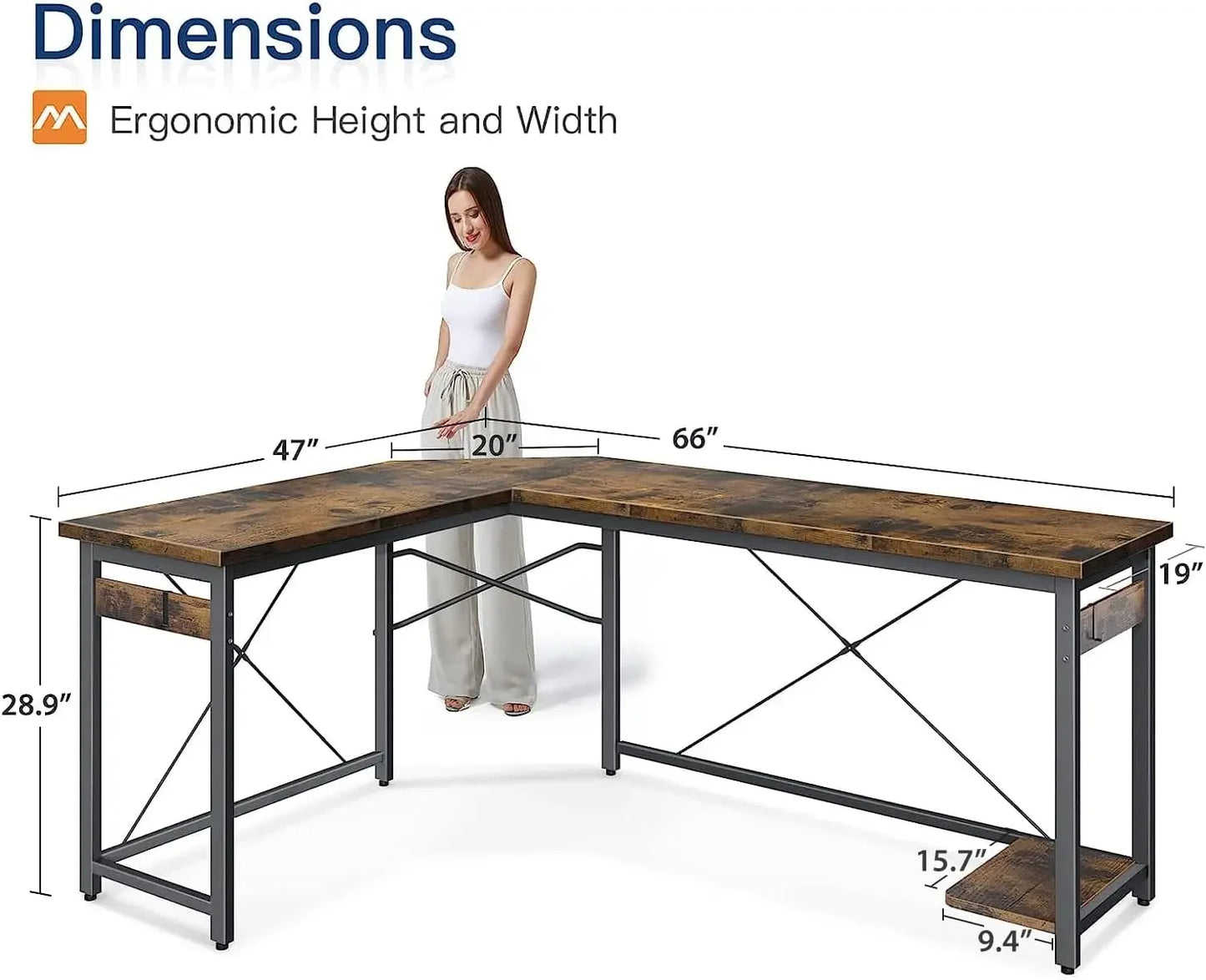 66" L Shaped Gaming Desk | Sturdy Corner Computer Table