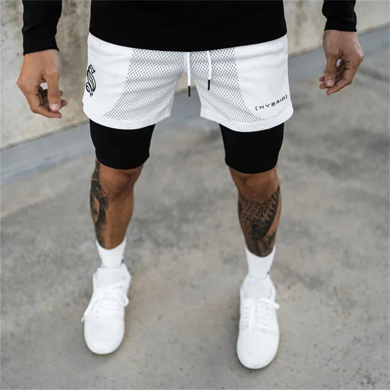 2026 Summer Mesh Sports Shorts for Men — 2-in-1 Double-Deck Running & Gym Training Shorts, Breathable Fitness Workout Jogger Pants