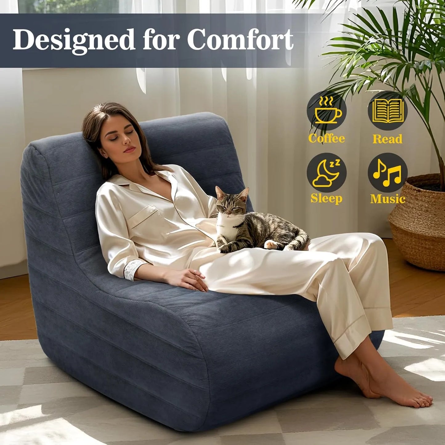 Cozy Gray Bean Bag Chair | Memory Foam Lounger for Ultimate Comfort