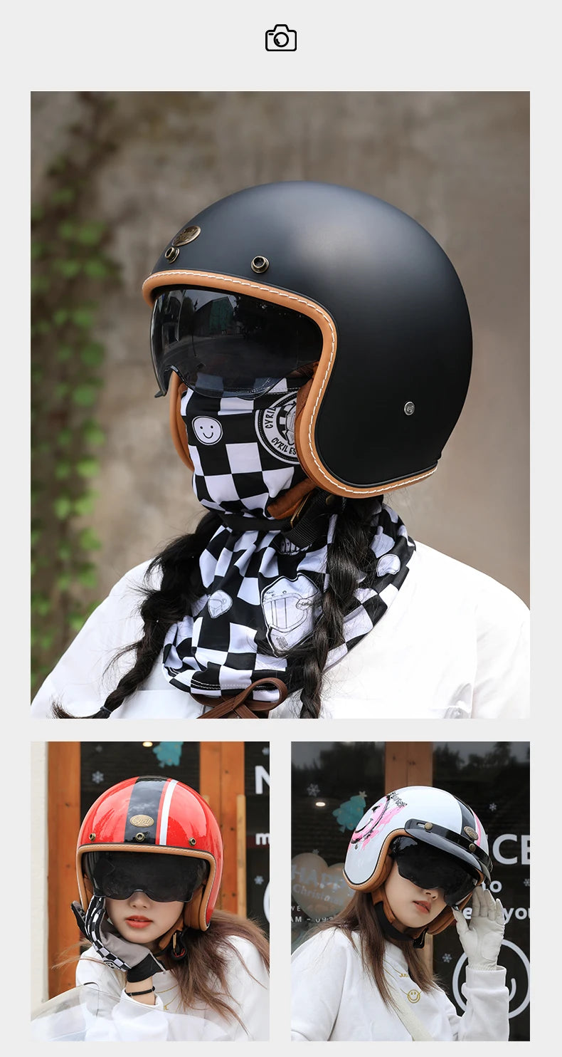Lightweight Retro Open Face Motorcycle Helmet for Men & Women
