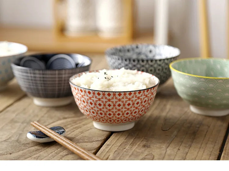 Cuenco de arroz de cerámica estilo japonés de 4.5 pulgadas | Vajilla elegante