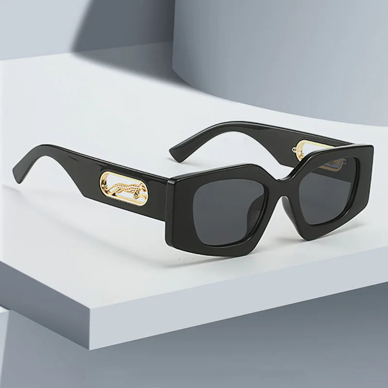 Stylish Women's Black Geometric Sunglasses with Gold Accents