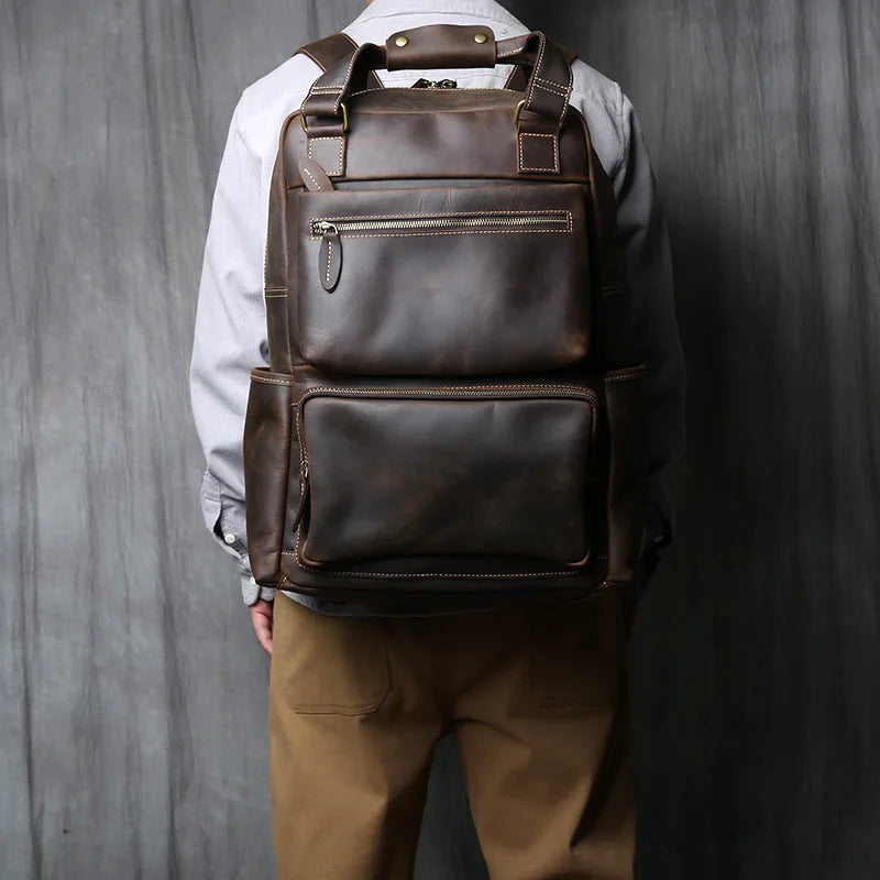 Large Capacity Retro Leather Men's Backpack for Travel & Work