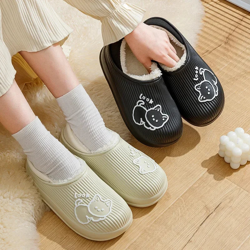 Unisex Waterproof Plush-Lined Slippers | Cozy Indoor Comfort Shoes