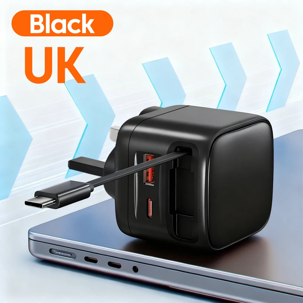 USB Type C Phone Charger with Retractable Cable for Fast Charging