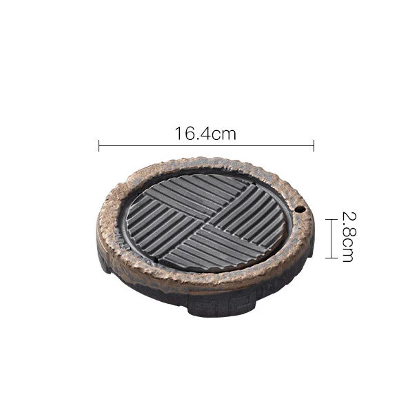 Elegante Bandeja de Té Retro Japonesa de Cerámica Dorada | Sofisticado Accesorio para Té