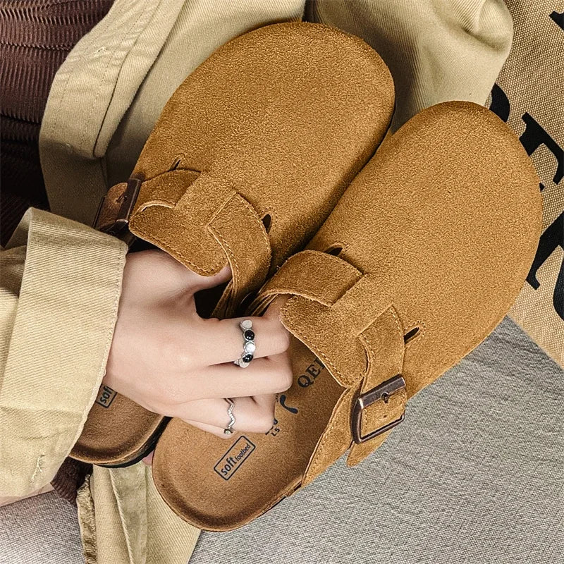Cow Suede Cork Mules Slippers for All Seasons | Comfortable Clogs