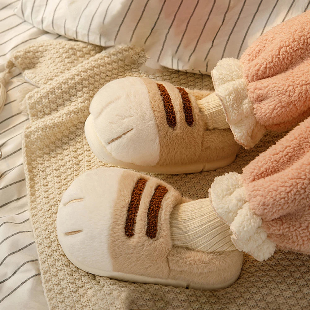 Unisex 3D Cat Paw Plush Slippers | Fluffy Winter Indoor Shoes