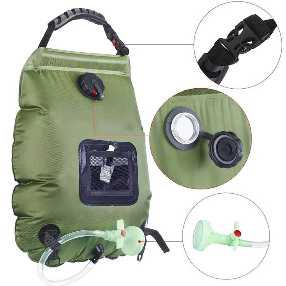 20L Outdoor Solar Shower Bag | Heated Camping Shower with Hose