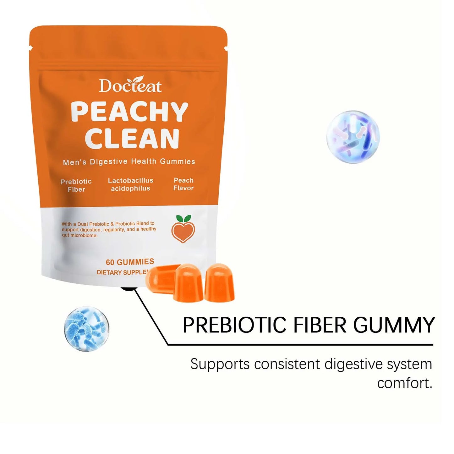 Men's Digestive Health Gummies | Peach Flavor Probiotic Blend