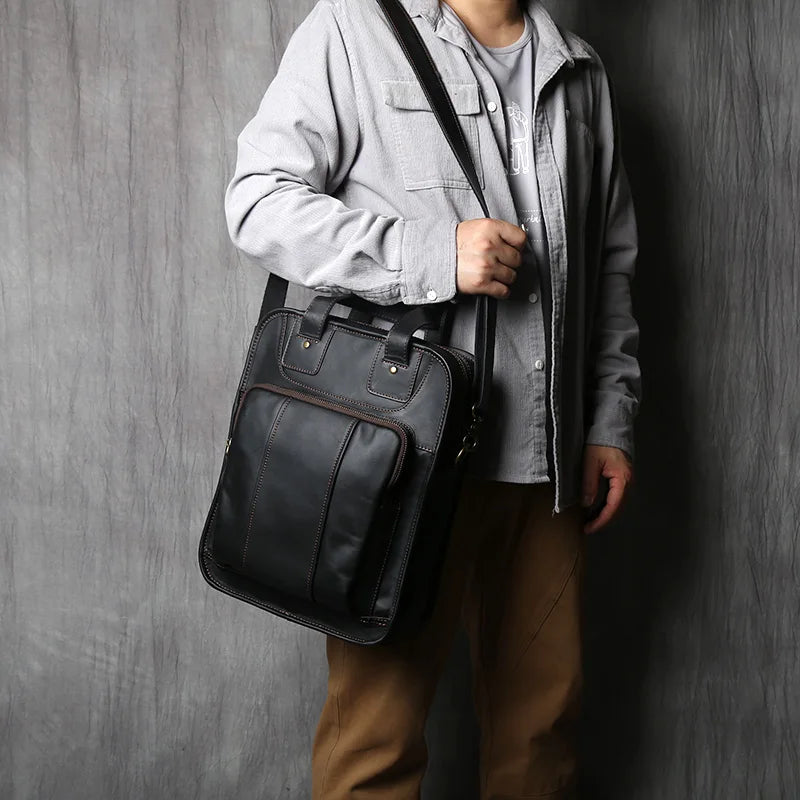 Men's Leather Messenger Bag | Casual Briefcase for 14 Inch Laptop