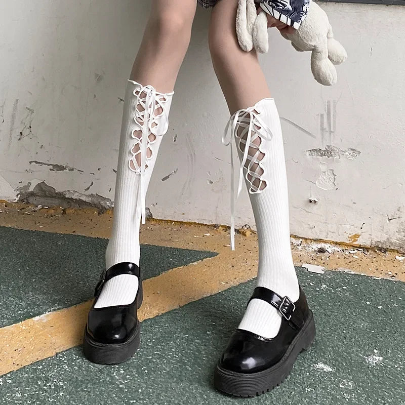 Stylish Women's Black Middle Tube Socks | Trendy Summer Crew Socks