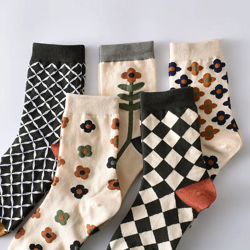 Cute Women's Cotton Socks | Retro Embroidery & Floral Styles