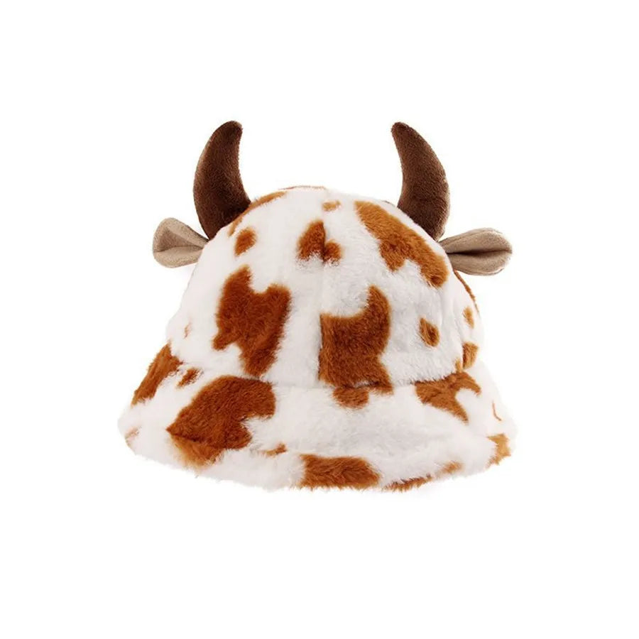 Women's Cow Print Fisherman Hat | Warm Fleece-Lined Bucket Hat