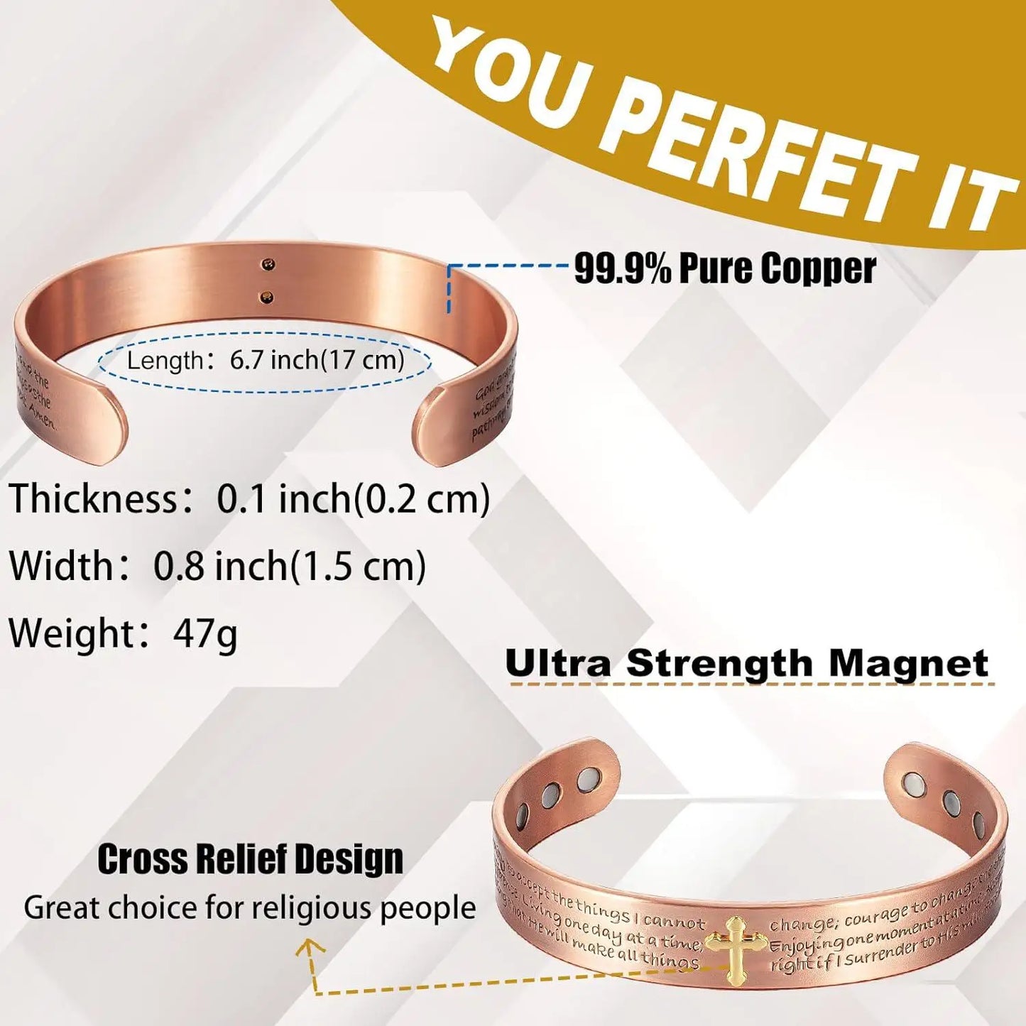 Unisex Magnetic Cross Cuff Bracelet | Pure Copper Bangle Jewelry