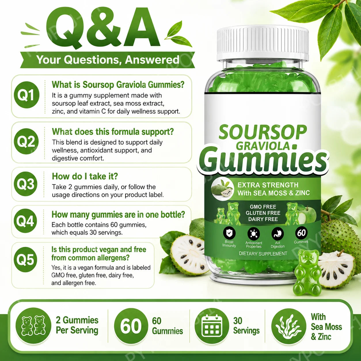 Soursop Graviola Gummies with Sea Moss & Vitamin C | Immune Support