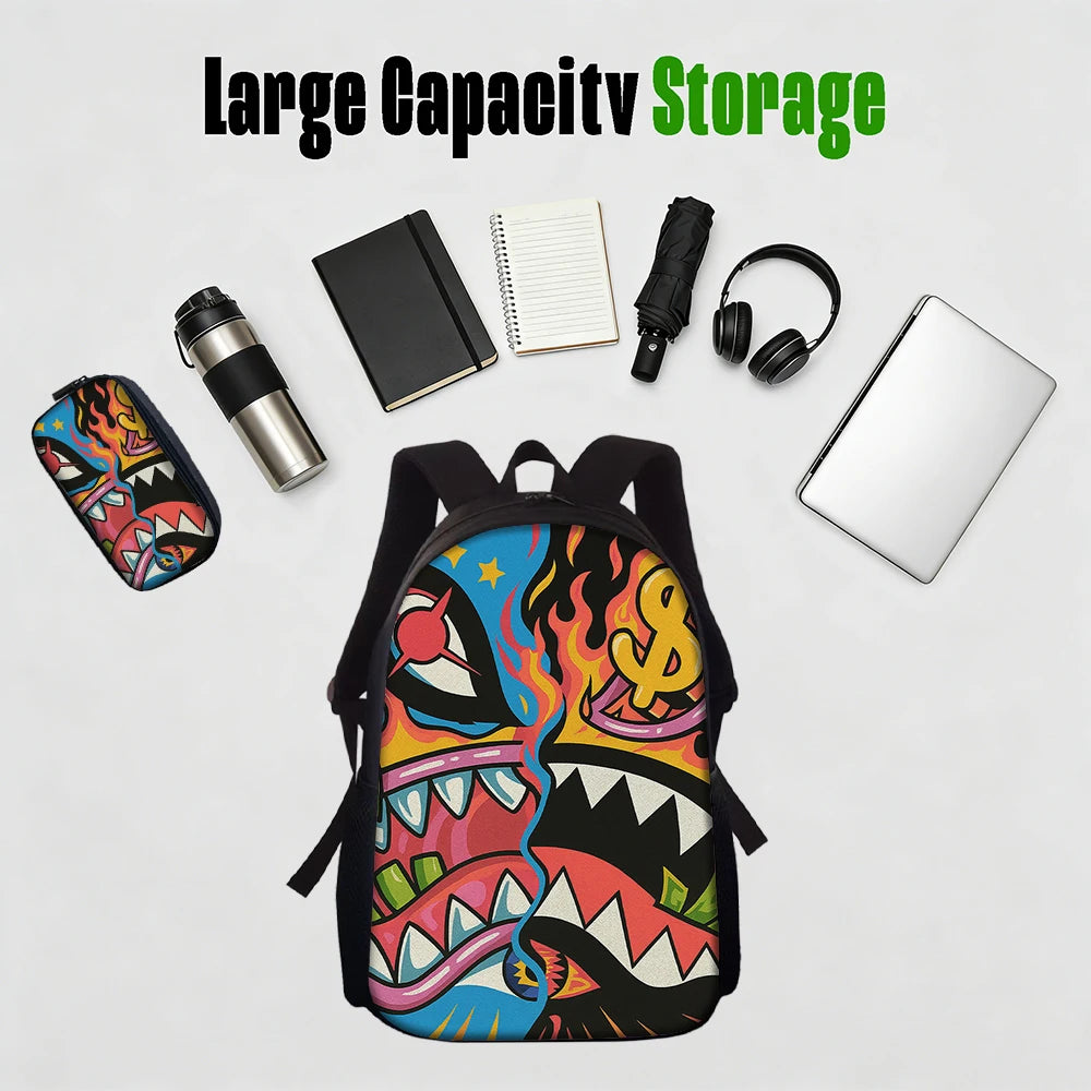 Trendy Shark Graphic Backpack Set | Stylish & Functional for All