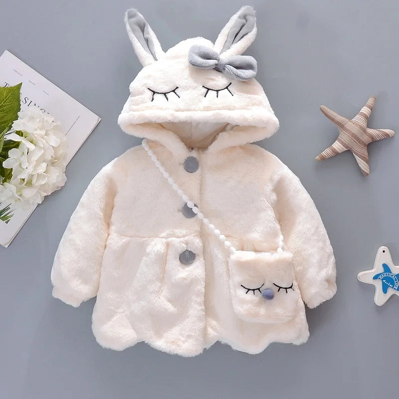 Abrigo de invierno para bebé niña con bolso cruzado y lazo | Ropa de abrigo cálida