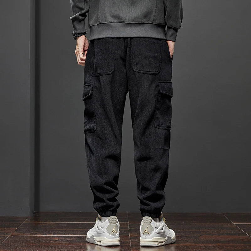Winter Fleece Warm Men’s Corduroy Jogger Pants Thick Loose Cargo Harem Trousers Velvet Plush Casual Sweatpants